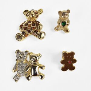 Vintage Teddy Bear Bundle of 4 Gold Tone Rhinestones  2 Brooche and 2 Pins
